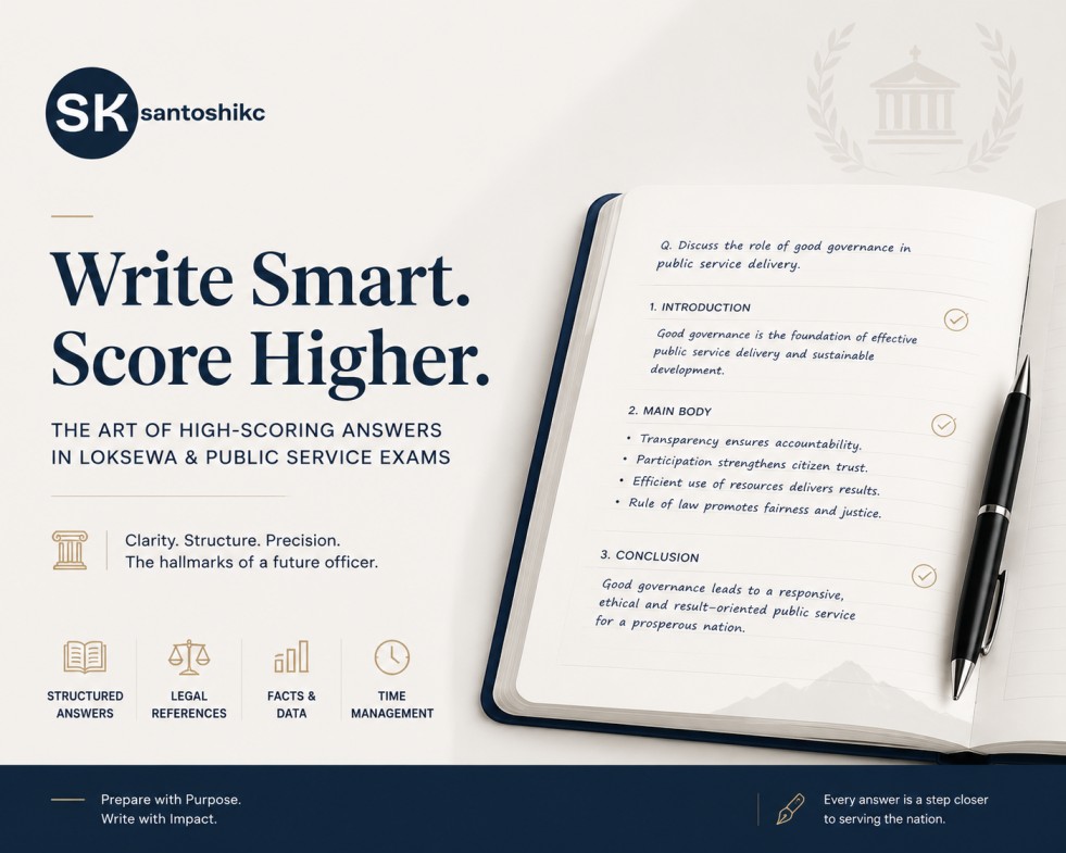 Professional guide to Loksewa answer writing tips with structured answer format, time management, and practical strategies for Nepal public service exams.