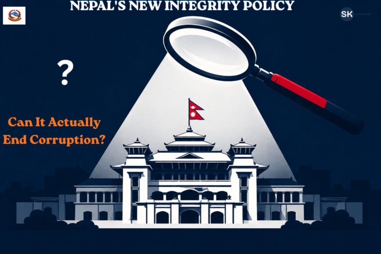 Nepal National Integrity Policy anti-corruption plan illustration showing government transparency